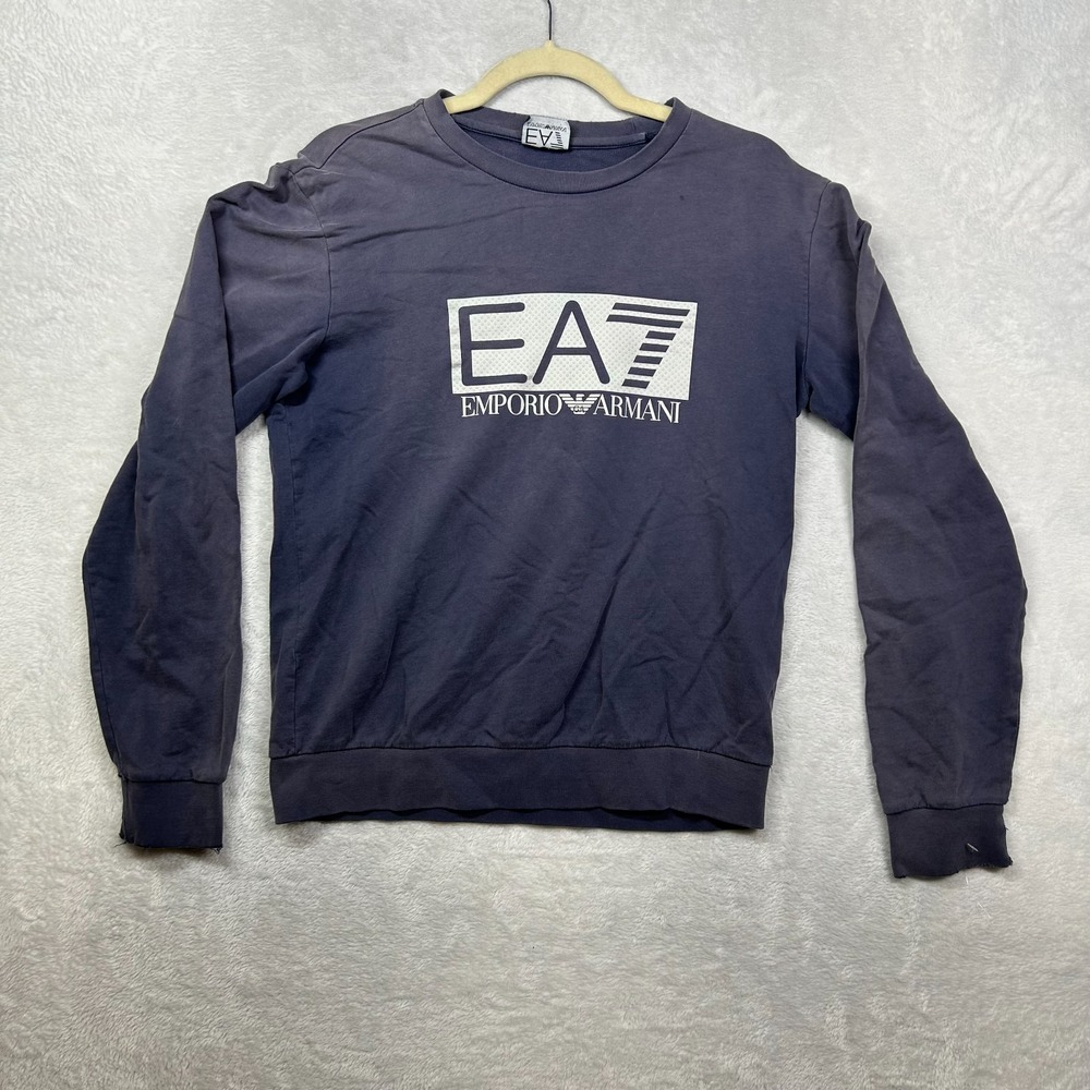 EA7 Emporio Armani Sweatshirt Men's Navy Blue Crew Neck Pullover Classic - Small